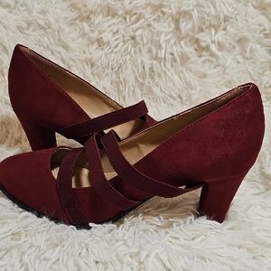 Journee Collection Deep Red Cross Strap Heels